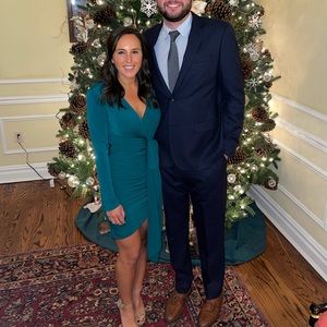 Long sleeve green dress - shoulder padding